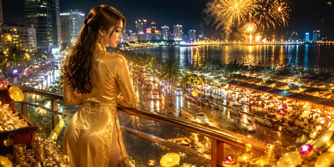 Phụ nữ Nha Trang mặc áo dài tra kết quả xổ số trên điện thoại